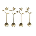 Brass Flower Spoon, Set of Four, featuring elegant floral handles in brass, perfect for kitchen and dining decor or unique gift sets from Knotty and Board. 1