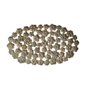 Flower Tray with Cut-Outs, Antique Gold Finish, 17.5 X 10 in. featuring an ornate floral pattern ideal for kitchen or dining decor and gifts, a unique Knotty and Board piece.