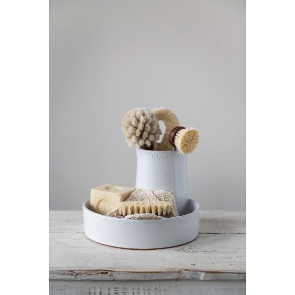 Beech Wood Dish Brush with Leather Tie, 10 in