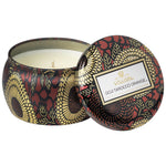 Voluspa Goji &Tarocco Orange Mini Tin Candle, 4 oz. in a decorative floral tin, perfect for adding cozy ambiance and stylish decor to kitchen or dining spaces, from Knotty and Board. 1