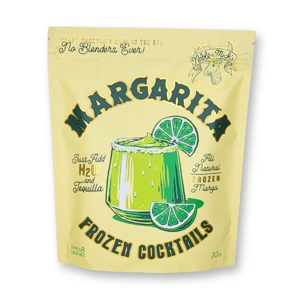 Package of Noble Mick's Frozen Cocktails, Margarita mix with an illustration of a lime garnish frozen cocktail, perfect for kitchen and entertaining gifts from Knotty and Board.
