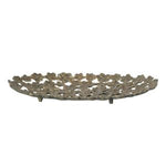 Flower Tray with Cut-Outs, Antique Gold Finish, 17.5 X 10 in., decorative metal tray featuring floral cut-out designs perfect for kitchen or dining decor and thoughtful gifts from Knotty and Board. 1