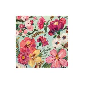 Monet's Flowers Greeting Card featuring a vibrant floral design with pink, red, and yellow blossoms surrounding the handwritten message "I must have flowers, always, always," perfect for decor and gift giving from Knotty and Board.