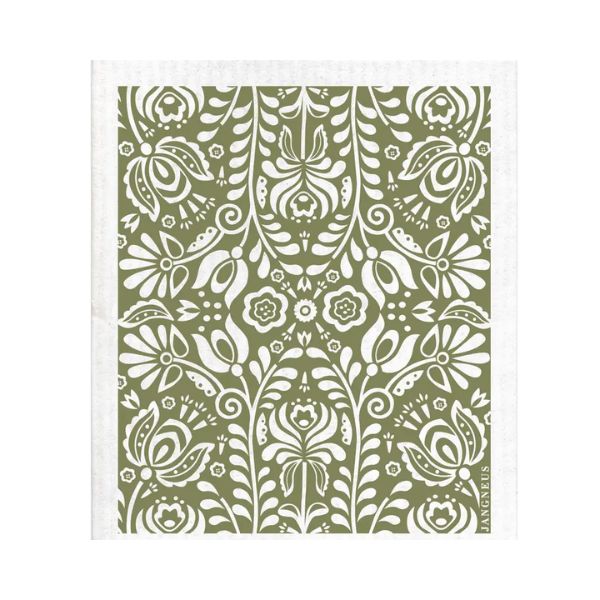 Swedish Dishcloth, Scandi Bloom, Olive Green