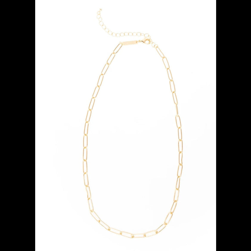 Charm Bar Necklace18k Gold Plated featuring a delicate gold plated chain with elongated links, perfect for adding a subtle touch of elegance to any outfit, from Knotty and Board. Every Room Needs A Little Knotty and Board.