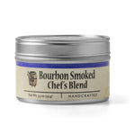 Bourbon Barrel Foods Smoked Chef's Blend, 3.5 oz, handcrafted seasoning in a small metal tin, perfect for kitchen gifts and entertaining, available at Knotty and Board. 1