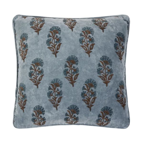 Block Print Vel Mughal Flower Pillow, 20 in.