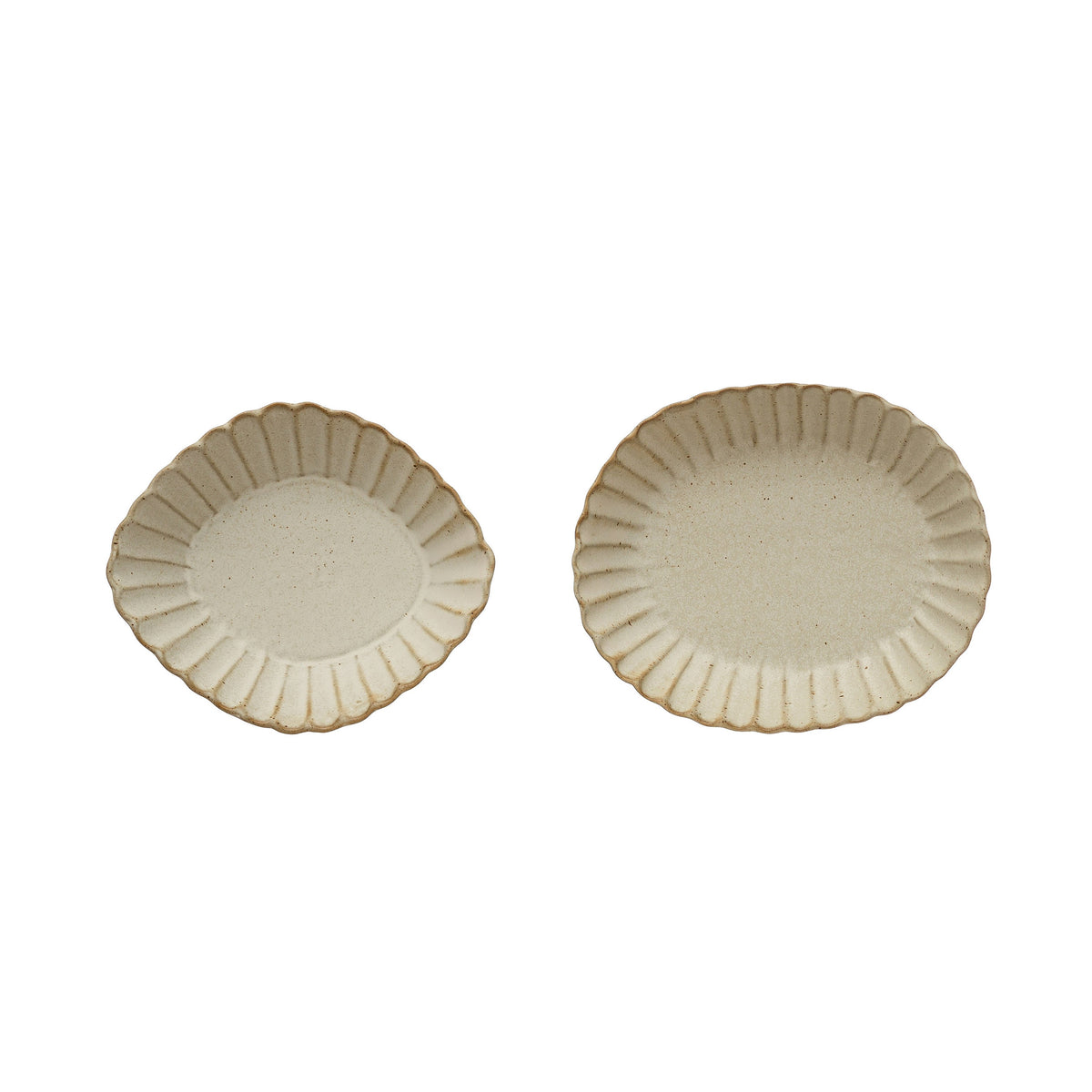 Two white stoneware dishes with scalloped edges, featuring the Stoneware Dish w/ Scalloped Edge, White, 5.5
