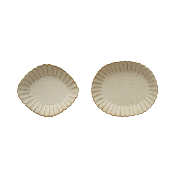 Two white stoneware dishes with scalloped edges, featuring the Stoneware Dish w/ Scalloped Edge, White, 5.5" x 5" design, perfect for kitchen decor and gifts from Knotty and Board.