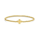 Stretch Bead & Single Cross Bracelet, 3mm, Gold 1