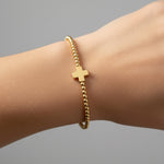 Stretch Bead & Single Cross Bracelet, 3mm, Gold 2