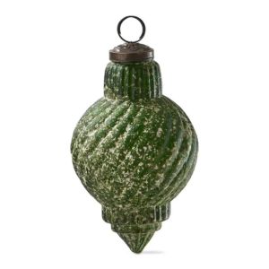 Antiqued Swirl Christmas Ornament, Green, 4.5 in. with textured spiral design and vintage finish, perfect for festive home decor and holiday gift ideas from Knotty and Board.