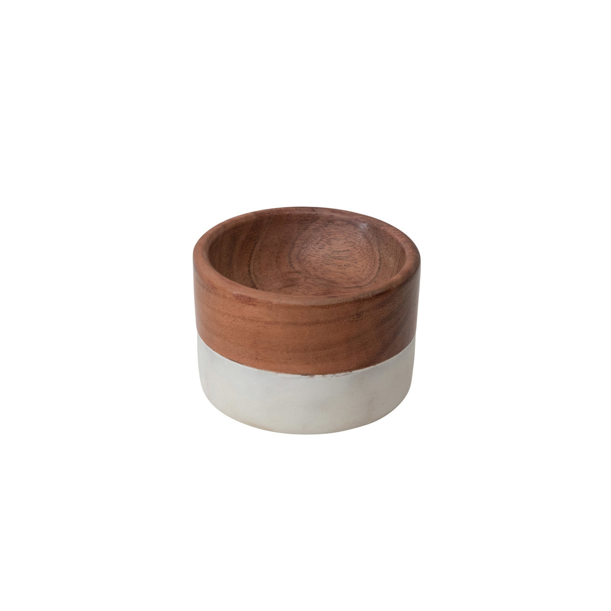 Marble & Acacia Wood Pinch Pot featuring a smooth marble base and warm acacia wood top, perfect for adding stylish decor or functional kitchen storage from Knotty and Board.