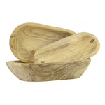 Three natural wood rustic dough bowls of varying sizes arranged together, highlighting the Rustic Dough Bowl, Large, sold separately, ideal for kitchen decor and gifts from Knotty and Board. 1