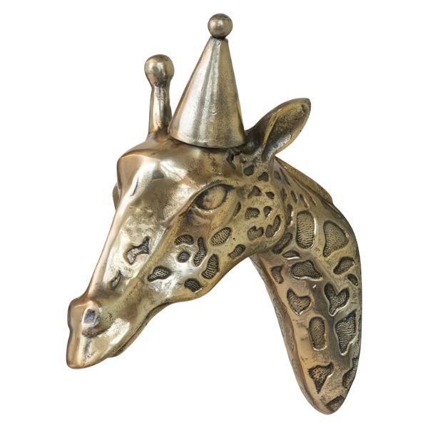 Brass Wall Mount, Giraffe Head with Party Hat, 5.25 X 11 X 14"