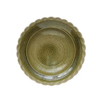 Stoneware Bowl with Scalloped Edge, Green, 12 in. featuring a rustic green finish and decorative scalloped edge, ideal for kitchen decor and entertaining by Knotty and Board. 1