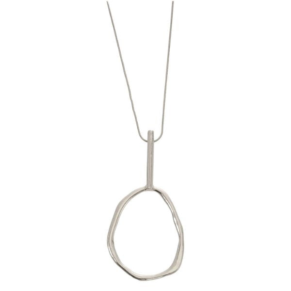 Bar + Oval Adjustable Necklace, Silver, 40 in.