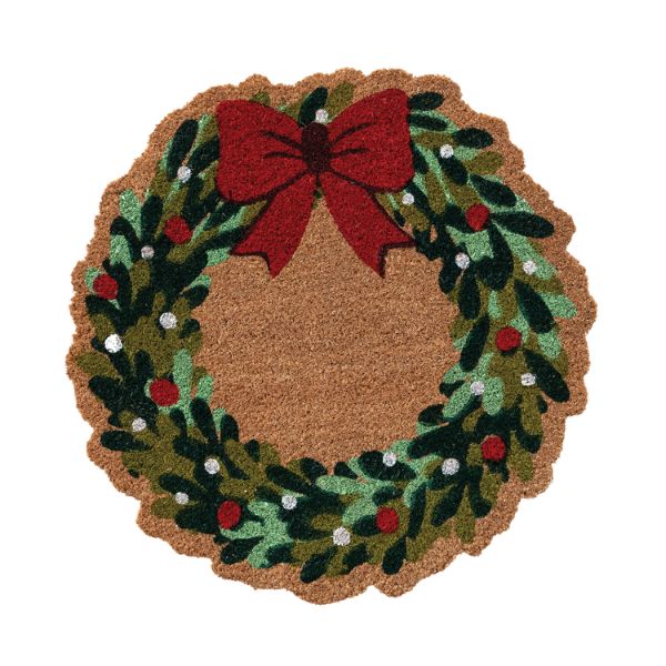 Wreath Shaped Coir Doormat with Bow, 19.5 in.