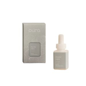 Pura Refill, Pacific Aqua bottle and packaging displayed on a white background, suitable for home decor and gifts from Knotty and Board.