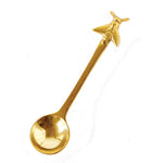 Brass Spoon with Bee, 5 in. featuring a detailed bee handle, perfect for kitchen decor or gifts from Knotty and Board, adding charm to dining and entertaining settings. 1