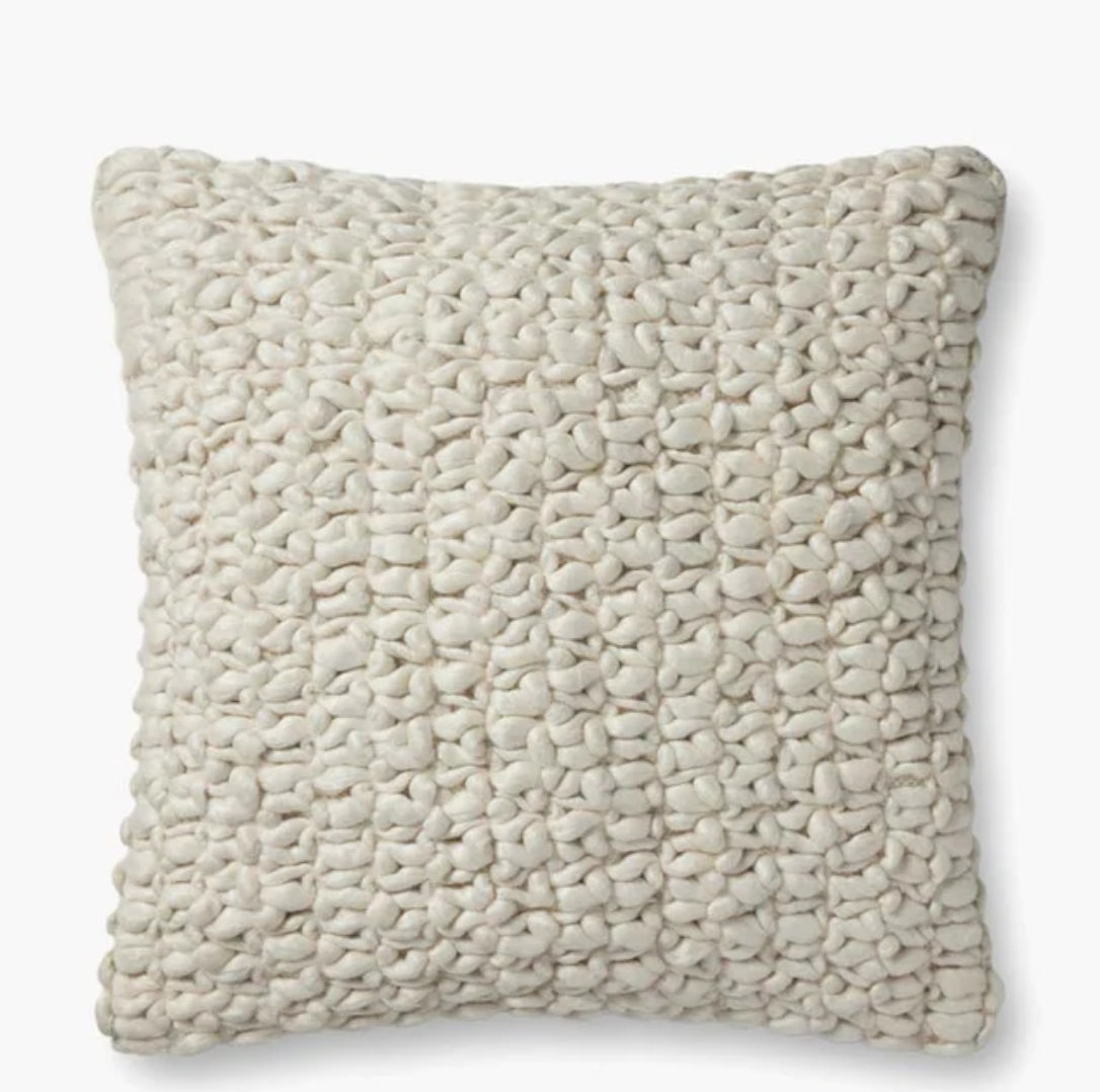 PLL0102 Ivory 13 x 21 Pillow featuring a chunky knit texture in soft ivory, perfect for adding cozy decor to any room with a handmade, stylish touch from Knotty and Board.