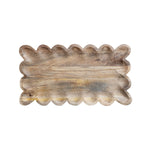 Mango Wood Tray w/ Scalloped Edge, 18 X 10 in. made from natural mango wood, perfect for serving or decorative kitchen and dining use, adding rustic charm to your home decor. 1