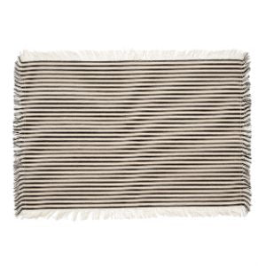 Ticking Fringe Placemats, Black, Set of Four featuring black and white striped design with fringed edges, ideal for adding a stylish touch to dining and entertaining decor.