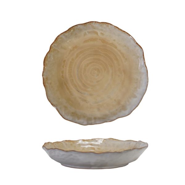 Stoneware Organic Shaped Plate, Caramel Color, 7.75 in. with a unique handcrafted look, perfect for kitchen decor and entertaining, available at Knotty and Board.