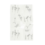 Sheet of delicate botanical temporary tattoos featuring various fine floral designs, part of the Fine Florals Tattoos, Set of 8 offered by Knotty and Board for unique decor and gifts. 1