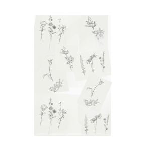 Sheet of delicate botanical temporary tattoos featuring various fine floral designs, part of the Fine Florals Tattoos, Set of 8 offered by Knotty and Board for unique decor and gifts.
