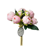 Peony Bundle, 10.5 in., Soft Pink featuring delicate artificial soft pink peony flowers with green leaves, perfect for adding elegant decor and gift touches from Knotty and Board. 1