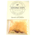 Clear pouch of Seasoning Dip Mix, Hot Buffalo by Divine Dips, featuring a light orange blend of spices with a branded label highlighting gourmet, hand-blended ingredients for kitchen and entertaining gifts.