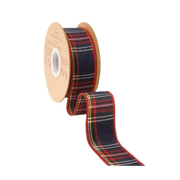 Wired 1.5 in. Traditional Plaid Ribbon, Red and Blue, 10 yd.
