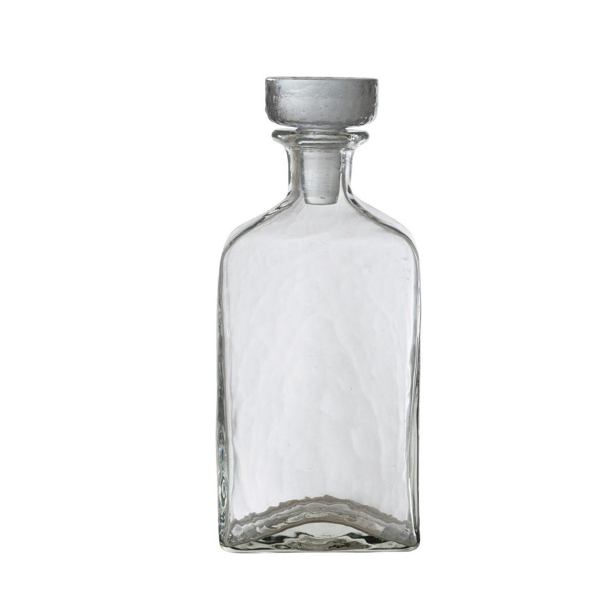 Clear Glass Decanter, 16 oz, with a textured surface and stopper, perfect for kitchen or dining decor and gifts from Knotty and Board. Every Room Needs A Little Knotty and Board.