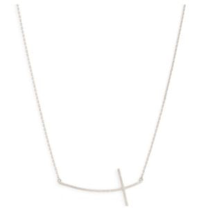 Brushed Side Cross Necklace, Silver, Large