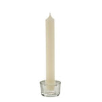 Prism Candle Holder, Small, Clear holding a white taper candle, perfect for kitchen or dining decor and gifts, ideal for Every Room Needs A Little Knotty and Board ambiance. 1