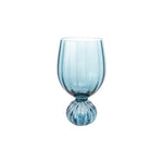 Pleated Footed Wine Glass, 14 oz in light blue glass with a unique pleated spherical foot, perfect for stylish dining and entertaining decor from Knotty and Board. 1