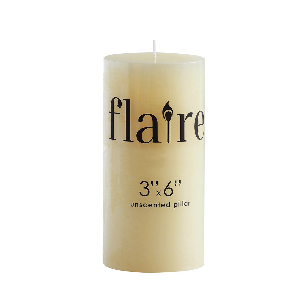 Unscented Pillar Candle, 3x6" with a smooth creamy finish, perfect for adding elegant decor to any room, an ideal gift from Knotty and Board for home and entertaining.