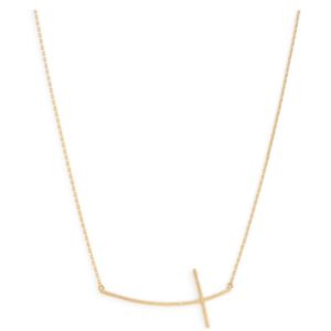Brushed Side Cross Necklace, Gold, Large