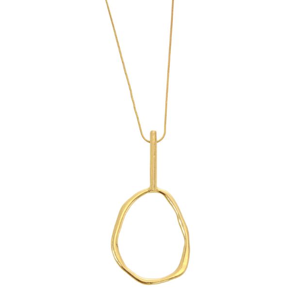 Bar + Oval Adjustable Necklace, Gold, 40 in.