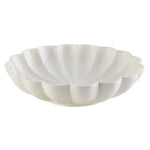 White porcelain decorative bowl shaped like a blossom with soft petal-like edges, perfect for kitchen or dining decor from Knotty and Board, titled Porcelain Blossom Bowl, 12 X 3. 1