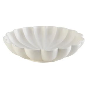 White porcelain decorative bowl shaped like a blossom with soft petal-like edges, perfect for kitchen or dining decor from Knotty and Board, titled Porcelain Blossom Bowl, 12 X 3.