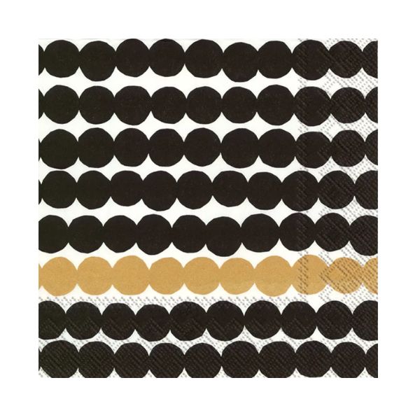 Paper Cocktail Napkin, 20 Ct, Marimekko Rasymatto Blk Gld with bold black and gold dot pattern, perfect for stylish dining and entertaining found at Knotty and Board.