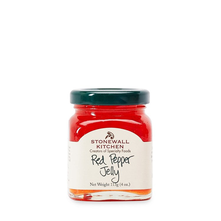 Stonewall Kitchen Red Pepper Jelly, 4 oz jar with vibrant red jelly, perfect for kitchen gifts and entertaining, featured by Knotty and Board with curated decor and gifts.
