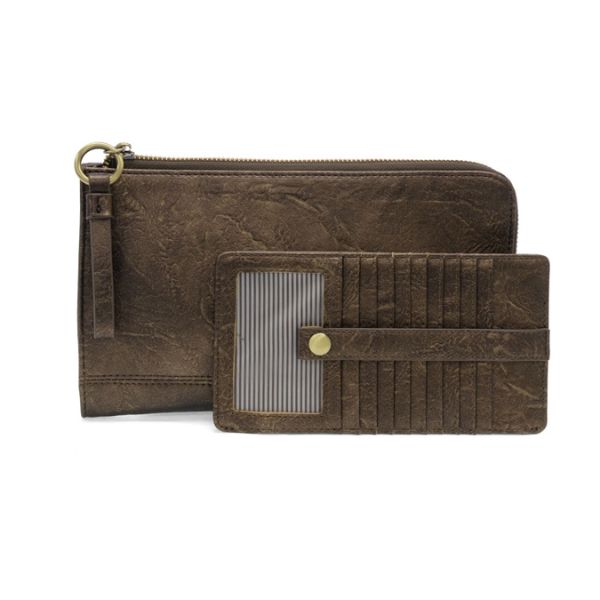 Karina Convertible Wristlet & Wallet, Metallic Dark Bronze featuring a sleek zippered wristlet and a matching card holder with multiple slots, perfect as a stylish gift from Knotty and Board, Every Room Needs A Little Knotty and Board.