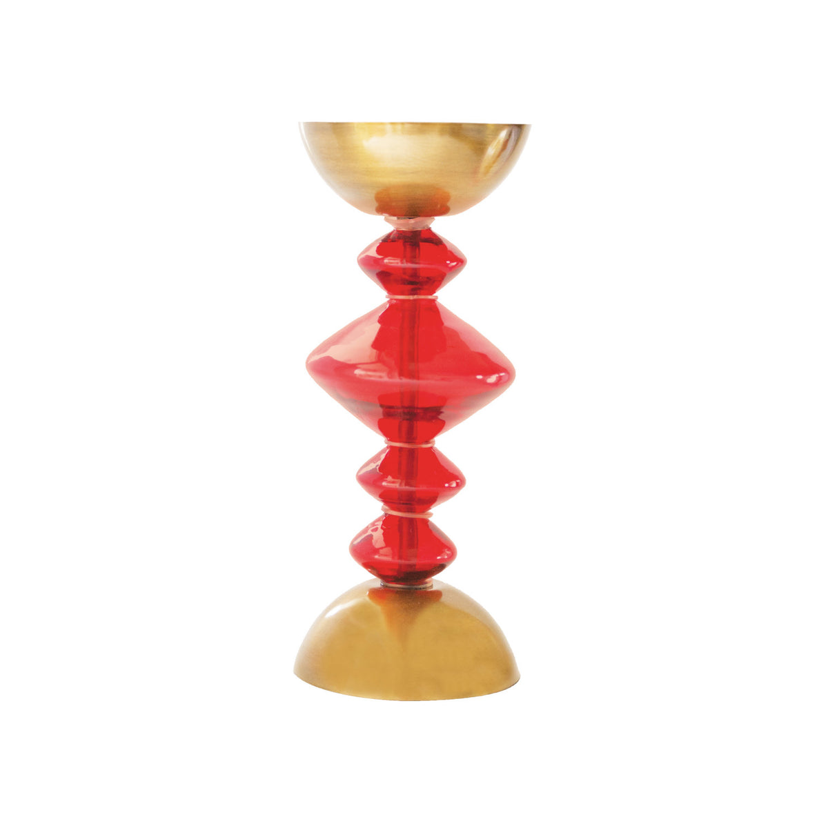 Glass & Metal Pillar Holder, Red & Antique Gold Finish, Holds 4