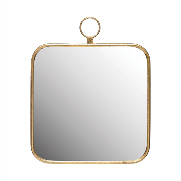 Metal Framed Wall Mirror w/ Circle, 16"x 20" Available for Local Pick Up featuring a sleek gold metal frame with rounded edges and a circular accent, perfect decor from Knotty and Board.