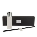 Blue Ocean Traders Diffuser, Cotton Frais, White with sleek ceramic bottle, silver cap, black diffuser sticks, and black gift box, perfect for home decor and gifts from Knotty and Board. 1