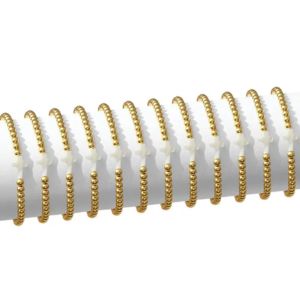 Stretch Bead & Shell Cross Bracelet, 4mm, Gold, Priced individually, displayed in a neat row highlighting the delicate gold beads and white shell cross accents, perfect for gifting or personal style.