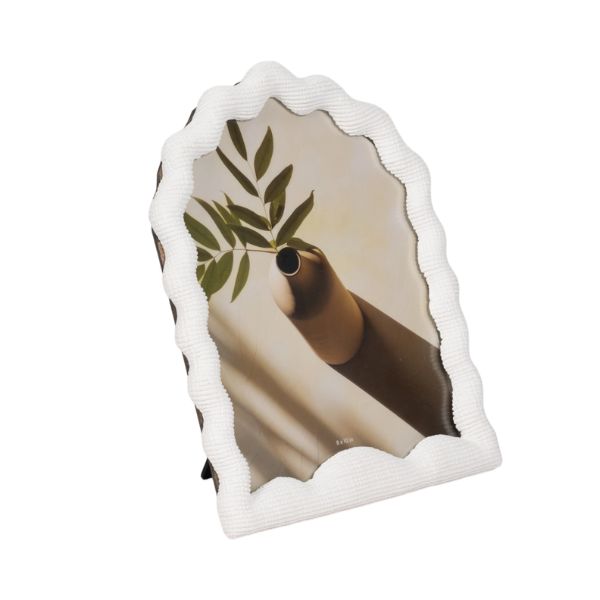 Sculptured Wavy Arch Resin Photo Frame, White, 8 X 10 in. featuring a unique wavy arch design, perfect for adding elegant decor to any room, available at Knotty and Board.